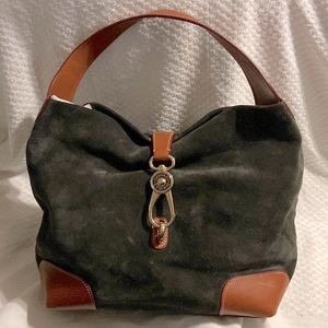 Dooney & Bourke Grey Suede logo lock hobo bag